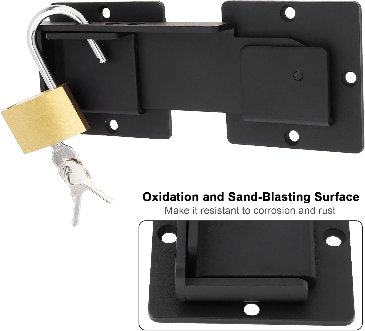 Heavy Duty 7.5" Aluminum Flip Gate Latch Lock with Brass Padlock Hole, Adjustable for Outdoor Wooden Fence, Sliding and Swing Open Doors, Barns, and Sheds