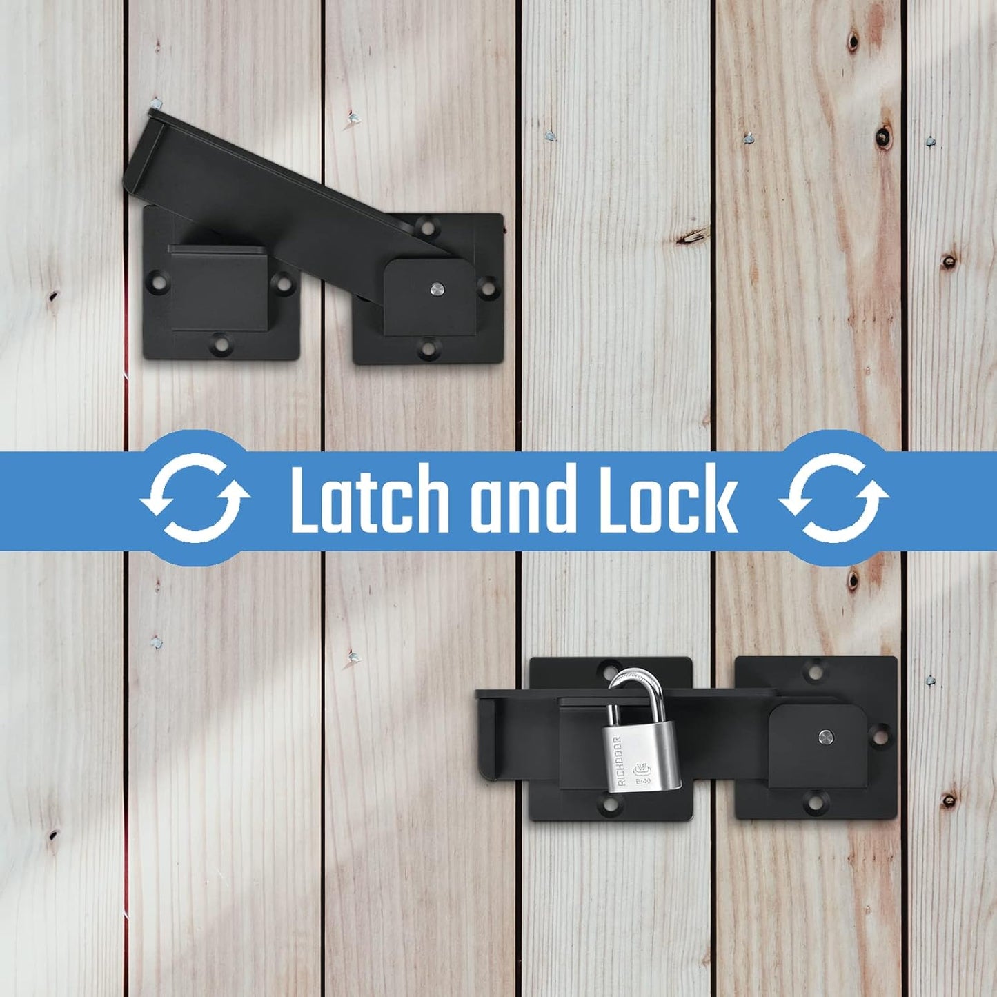 Heavy Duty 7.5" Door Reinforcement Lock with Padlock Holes - Childproof Safety Latch Stopper for Outdoor Wooden Fence, Barn Door, Shed - Strong Aluminum Flip Gate Latch by Steinwhale