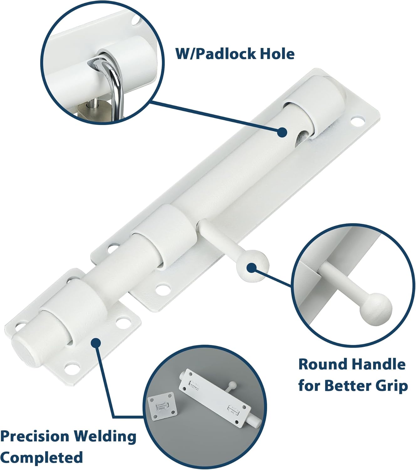 Heavy Duty 8-inch White Stainless Steel Slide Bolt Latch for Fences, Barn Doors, and Interior/Exterior Use - WildKart