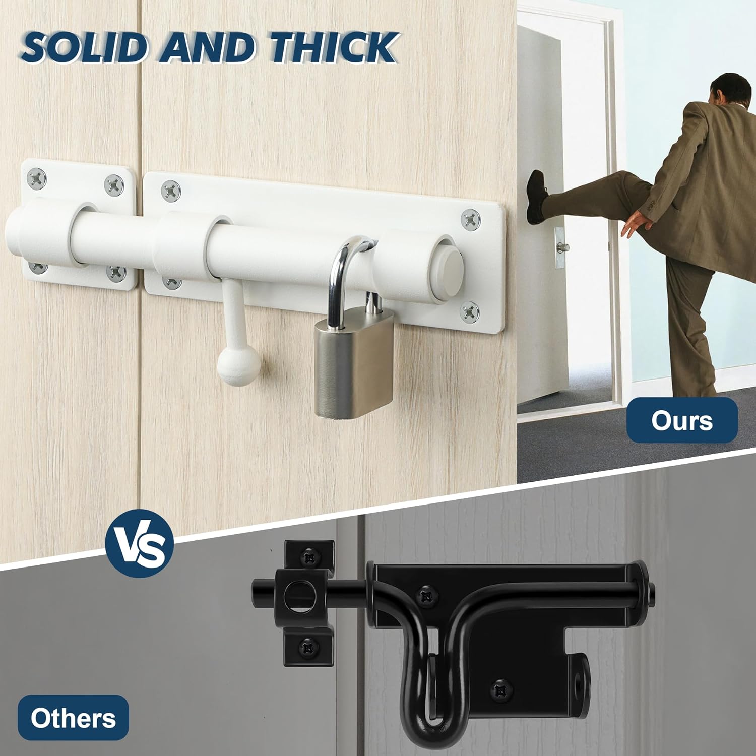 Heavy Duty 8-inch White Stainless Steel Slide Bolt Latch for Fences, Barn Doors, and Interior/Exterior Use - WildKart