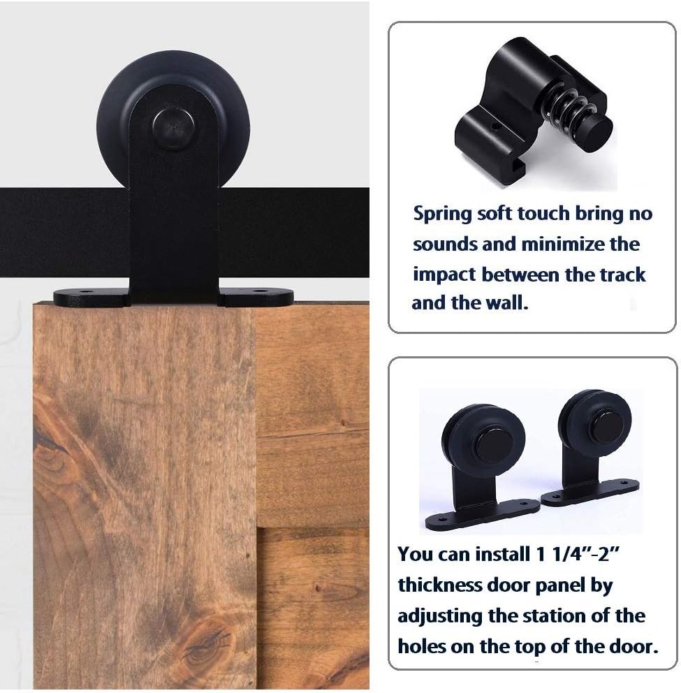 Heavy Duty 8FT Sliding Barn Door Hardware Kit, Smooth & Silent Operation, Easy Install, Fits 24" Double Door Panel, T-Shaped Style Black