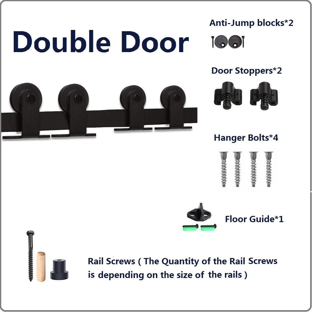 Heavy Duty 8FT Sliding Barn Door Hardware Kit, Smooth & Silent Operation, Easy Install, Fits 24" Double Door Panel, T-Shaped Style Black