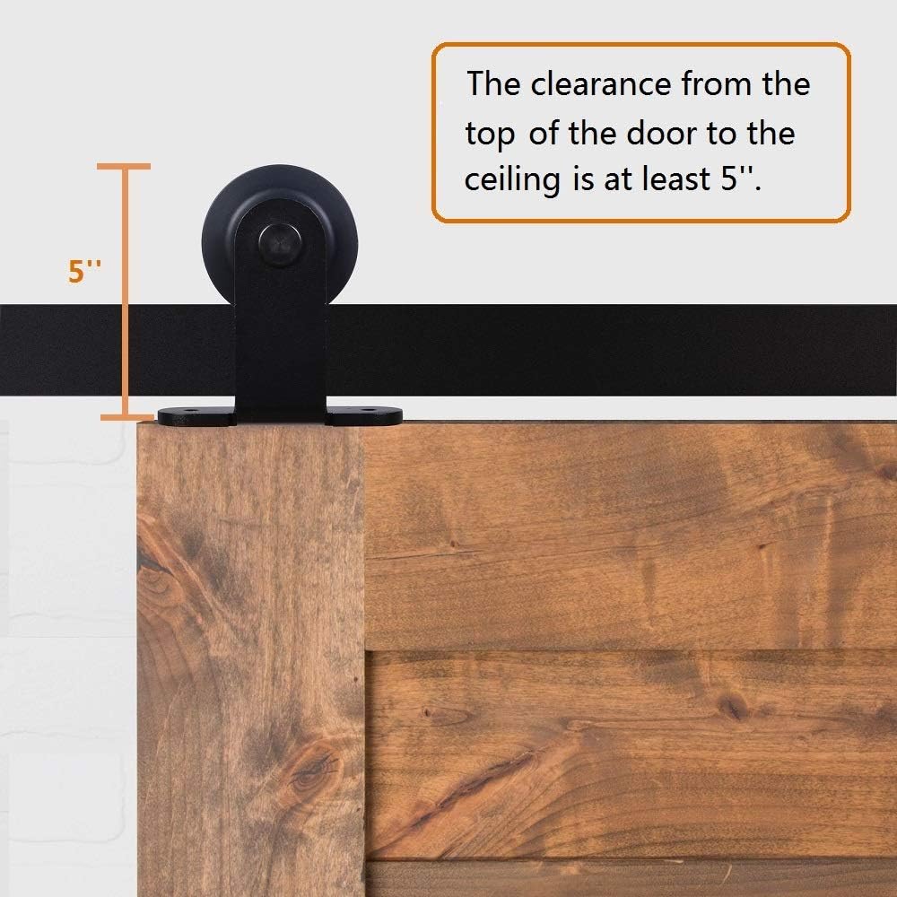 Heavy Duty 8FT Sliding Barn Door Hardware Kit, Smooth & Silent Operation, Easy Install, Fits 24" Double Door Panel, T-Shaped Style Black