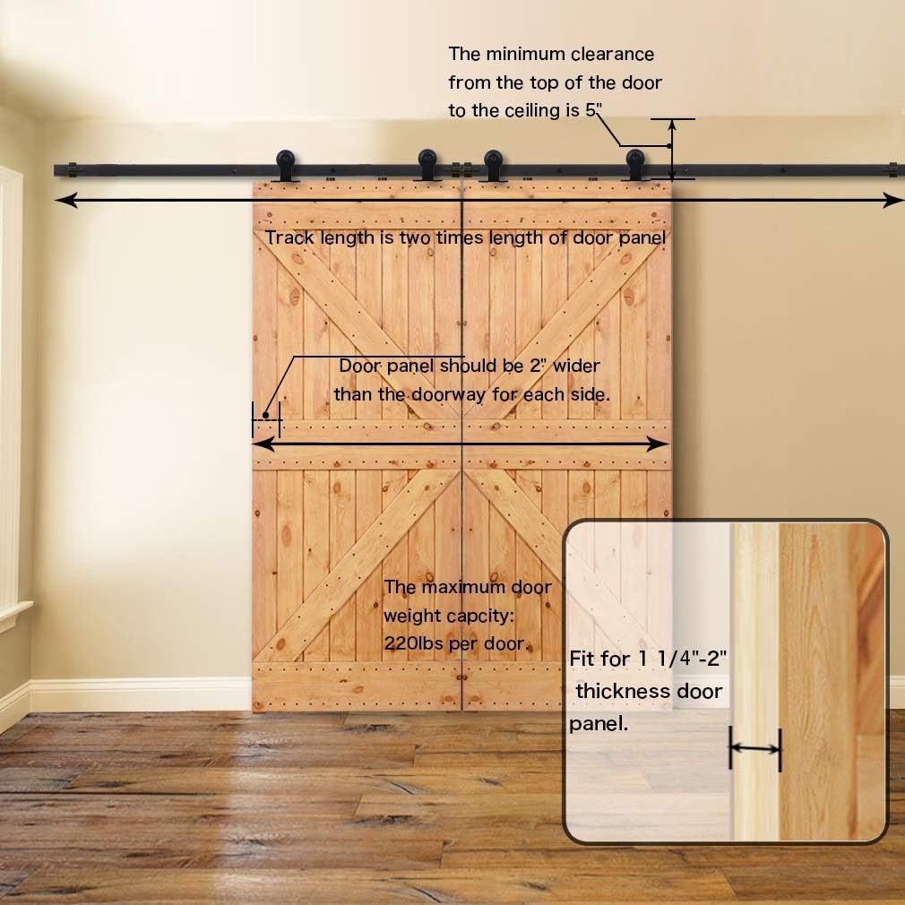 Heavy Duty 8FT Sliding Barn Door Hardware Kit, Smooth & Silent Operation, Easy Install, Fits 24" Double Door Panel, T-Shaped Style Black