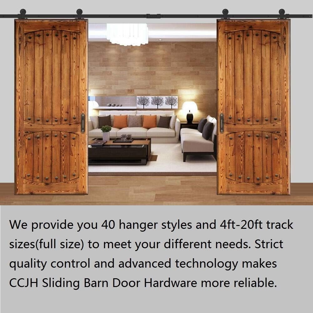 Heavy Duty 8FT Sliding Barn Door Hardware Kit, Smooth & Silent Operation, Easy Install, Fits 24" Double Door Panel, T-Shaped Style Black