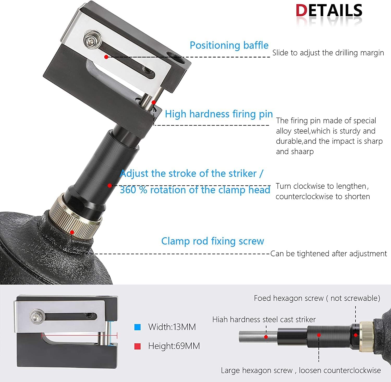 Heavy Duty 8mm Pneumatic Metal Hole Punch Tool for Doors, Windows, and Sheet Metal - Industrial Flange Opener for Home, Office, Factory