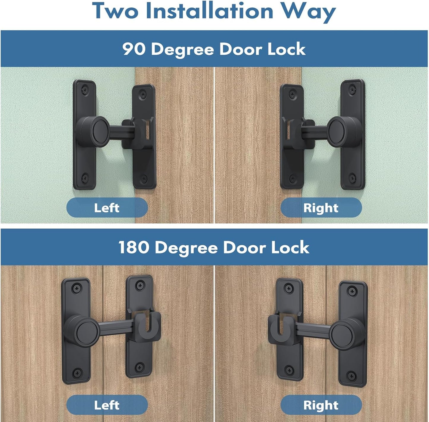 Heavy Duty 90 & 180 Degree Barn Door Lock Latch for Door, Garden, Bathroom, Garage, Window - XOOL