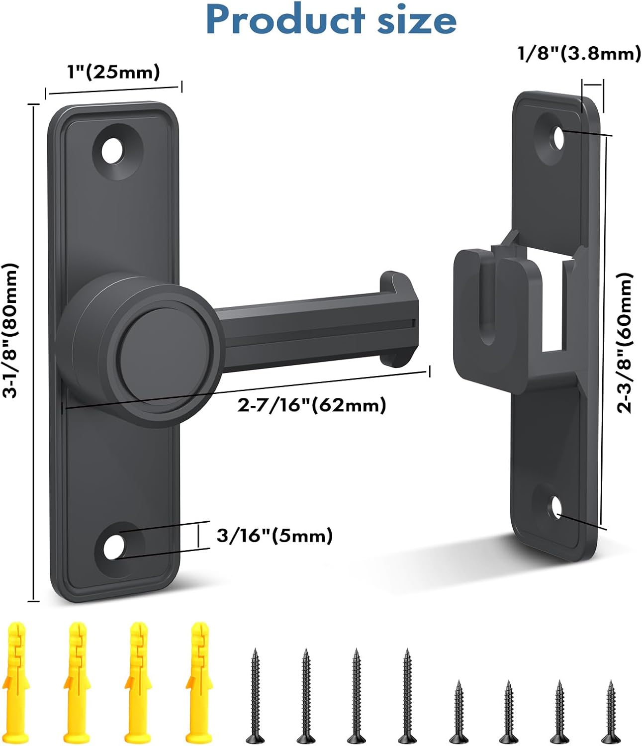 Heavy Duty 90 & 180 Degree Barn Door Lock Latch for Door, Garden, Bathroom, Garage, Window - XOOL
