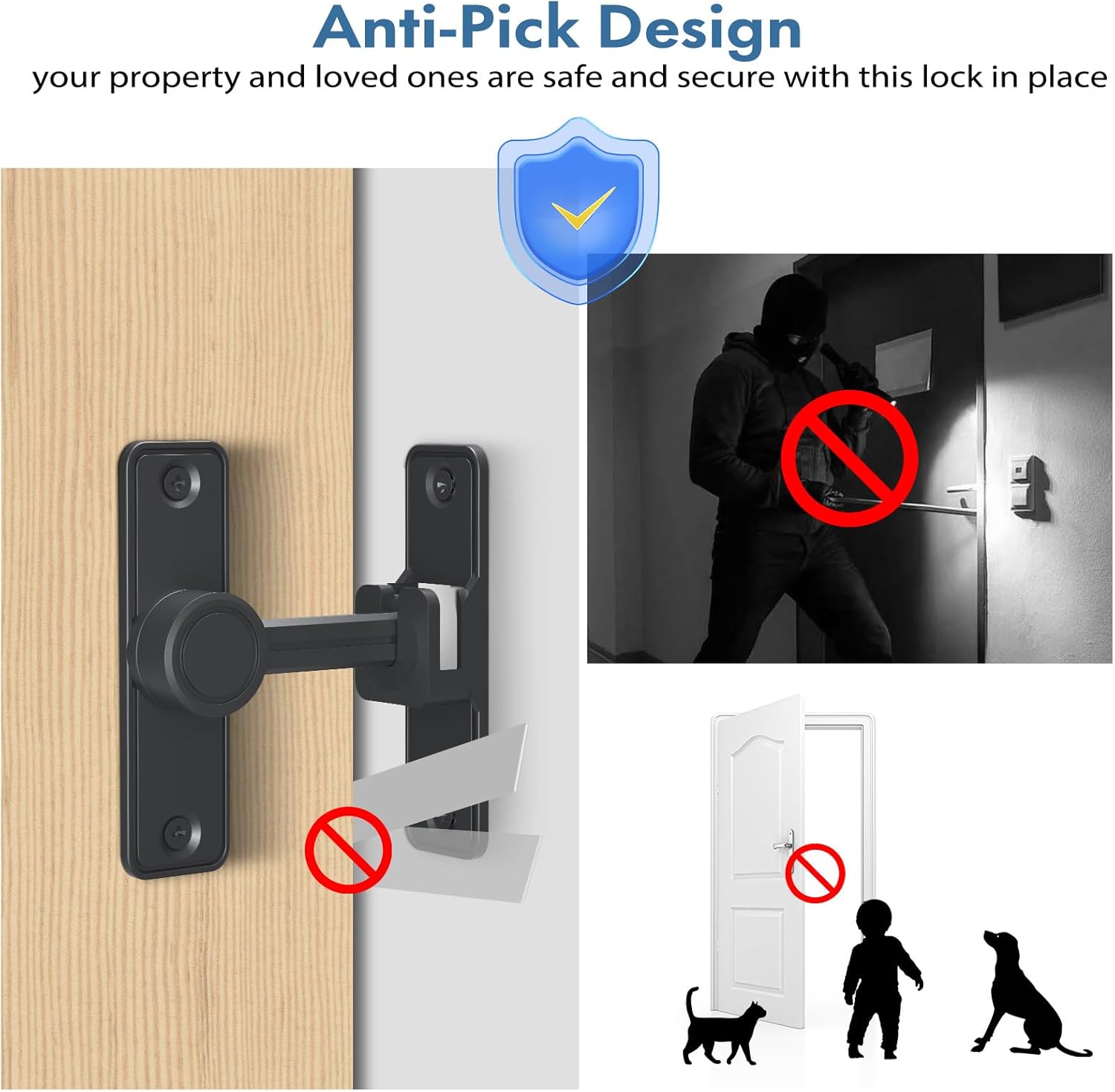 Heavy Duty 90 & 180 Degree Barn Door Lock Latch for Door, Garden, Bathroom, Garage, Window - XOOL