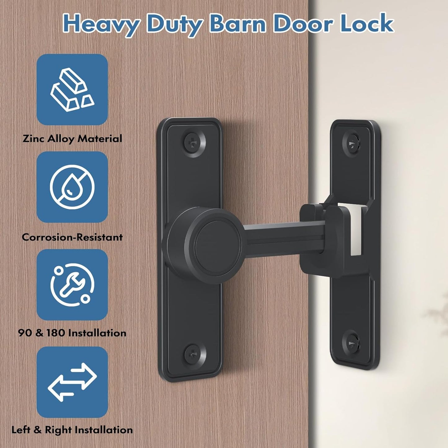 Heavy Duty 90 & 180 Degree Barn Door Lock Latch for Door, Garden, Bathroom, Garage, Window - XOOL