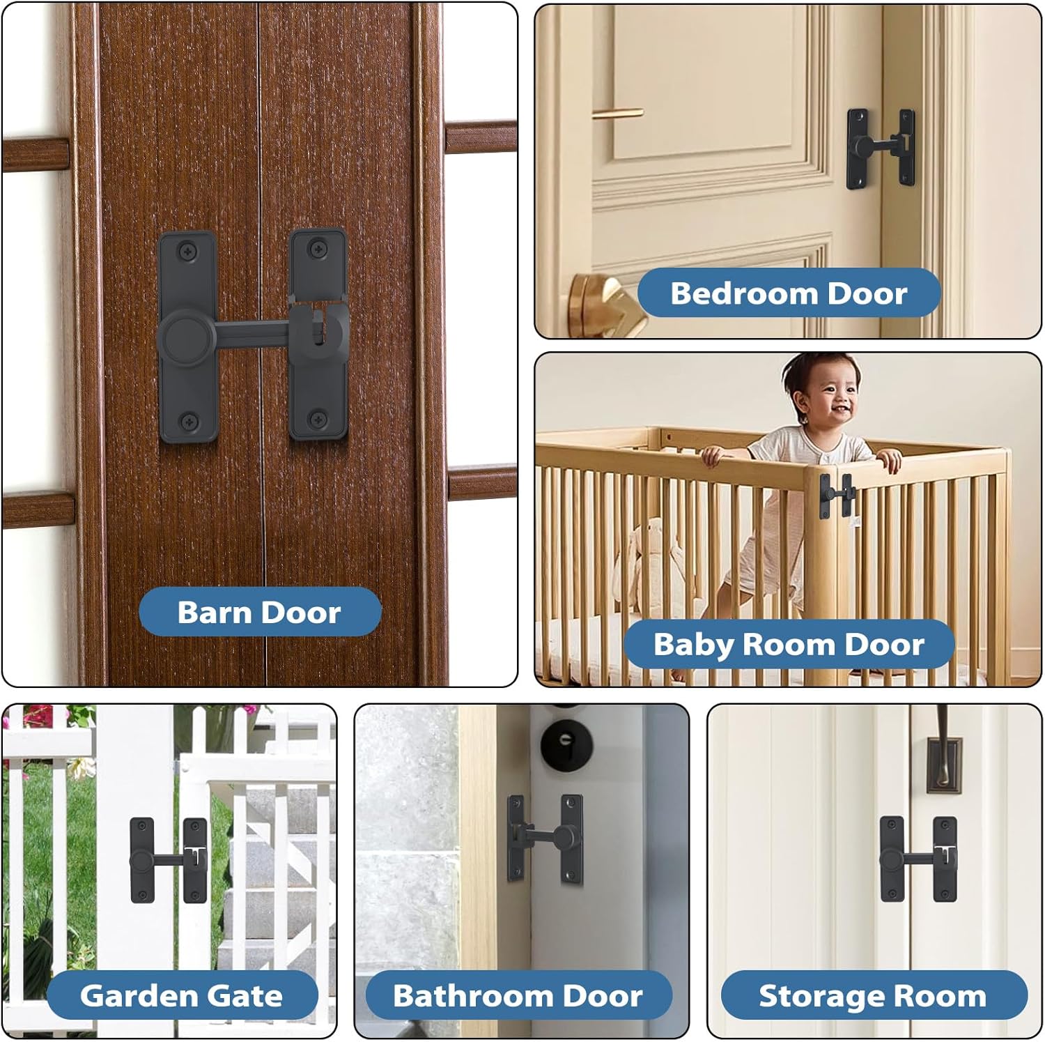 Heavy Duty 90 & 180 Degree Barn Door Lock Latch for Door, Garden, Bathroom, Garage, Window - XOOL