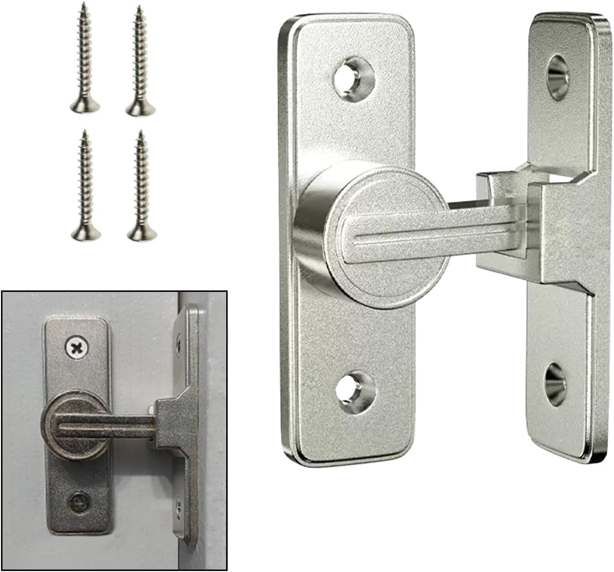 Heavy Duty 90 Degree Barn Door Lock Hardware | Flip Latch Safety Bolt for Sliding Doors | Ideal for Garden, Bathroom, Garage, Windows | Nickel Finish