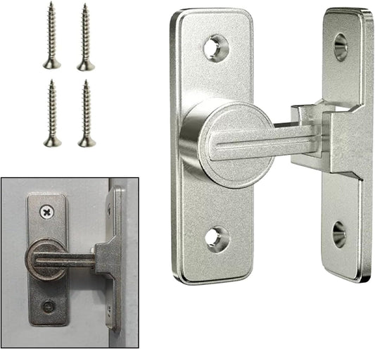 Heavy Duty 90 Degree Barn Door Lock Hardware | Flip Latch Safety Bolt for Sliding Doors | Ideal for Garden, Bathroom, Garage, Windows | Nickel Finish