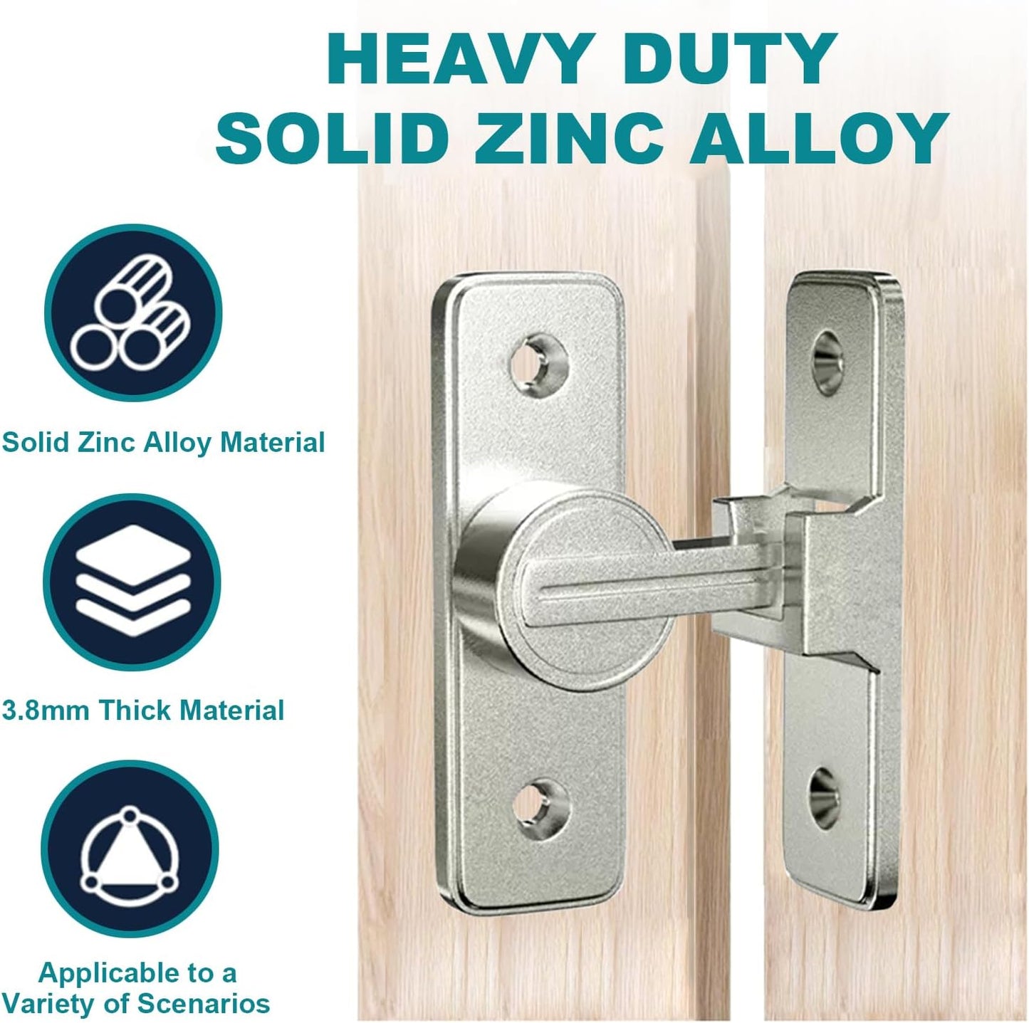 Heavy Duty 90 Degree Barn Door Lock Hardware | Flip Latch Safety Bolt for Sliding Doors | Ideal for Garden, Bathroom, Garage, Windows | Nickel Finish