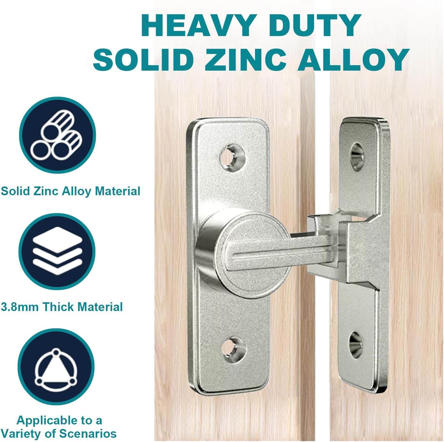 Heavy Duty 90 Degree Barn Door Lock Hardware | Flip Latch Safety Bolt for Sliding Doors | Ideal for Garden, Bathroom, Garage, Windows | Nickel Finish