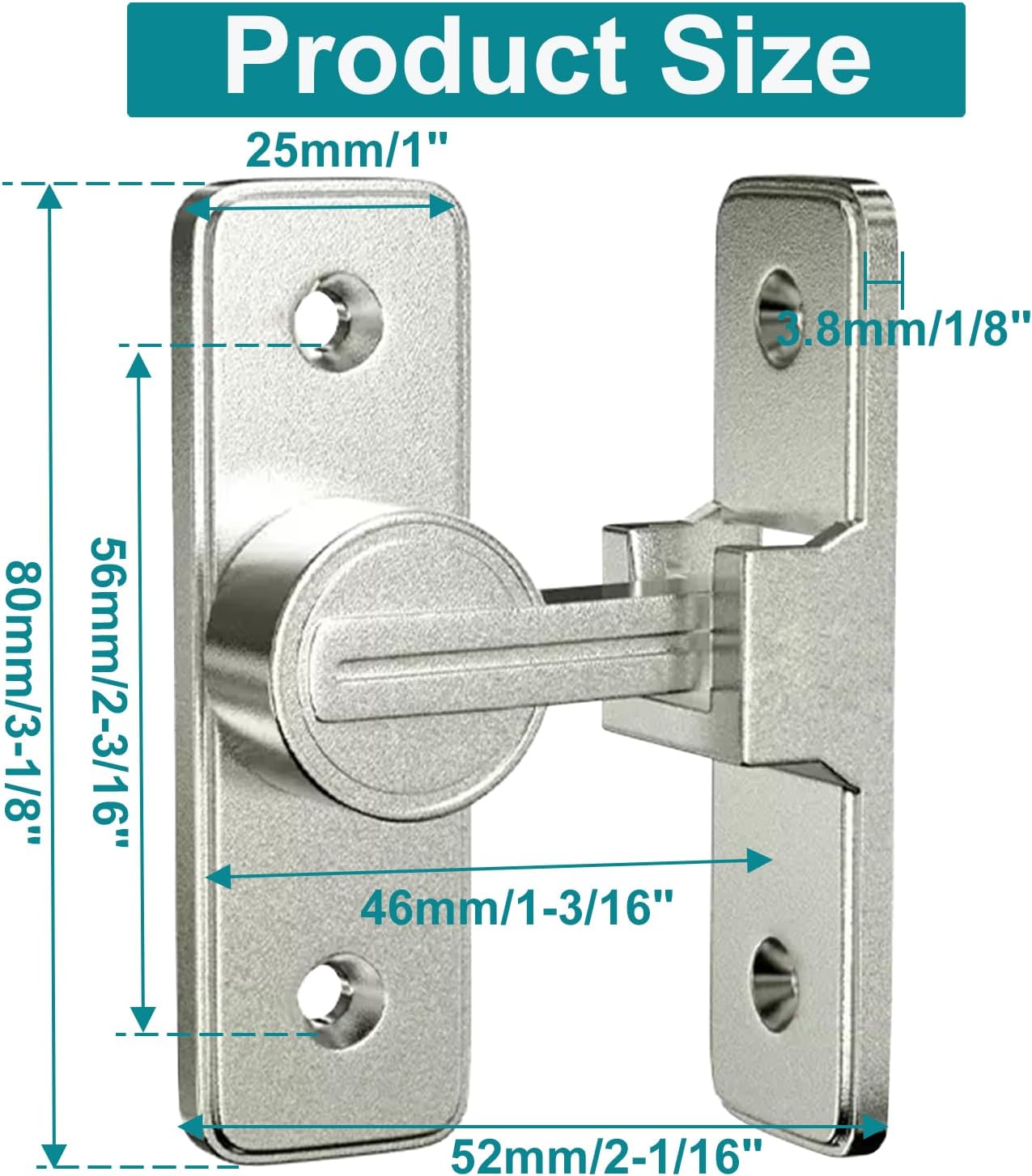 Heavy Duty 90 Degree Barn Door Lock Hardware | Flip Latch Safety Bolt for Sliding Doors | Ideal for Garden, Bathroom, Garage, Windows | Nickel Finish