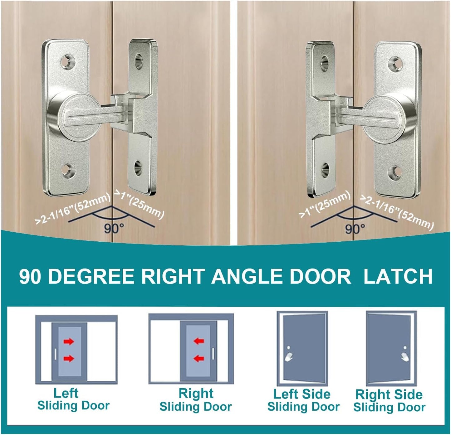 Heavy Duty 90 Degree Barn Door Lock Hardware | Flip Latch Safety Bolt for Sliding Doors | Ideal for Garden, Bathroom, Garage, Windows | Nickel Finish