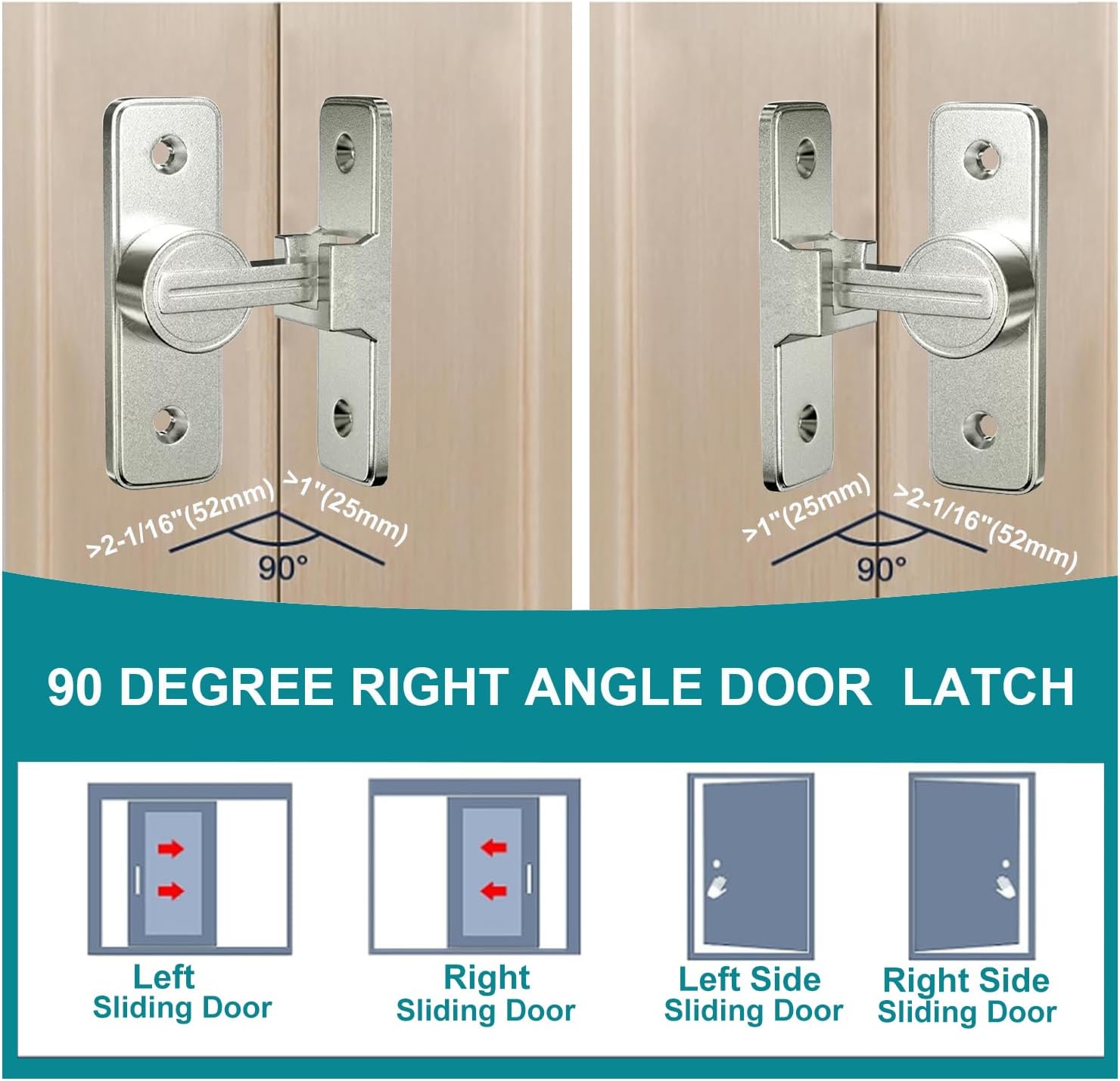 Heavy Duty 90 Degree Barn Door Lock Hardware | Flip Latch Safety Bolt for Sliding Doors | Ideal for Garden, Bathroom, Garage, Windows | Nickel Finish