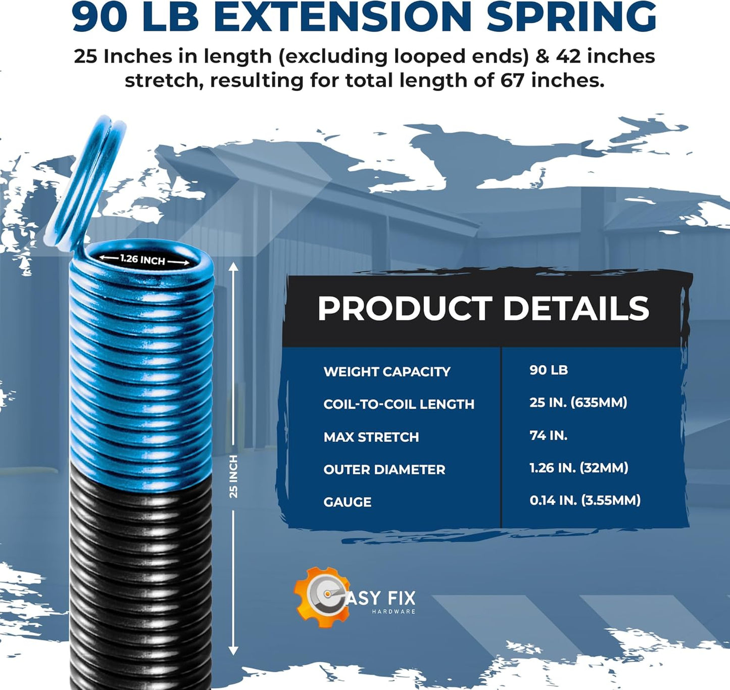 Heavy-Duty 90 lb. Double-Looped Garage Door Extension Spring (2-Pack) - Light Blue | Overhead Garage Door Hardware Repair Springs | 30,000 Cycles for 7' Garage Door