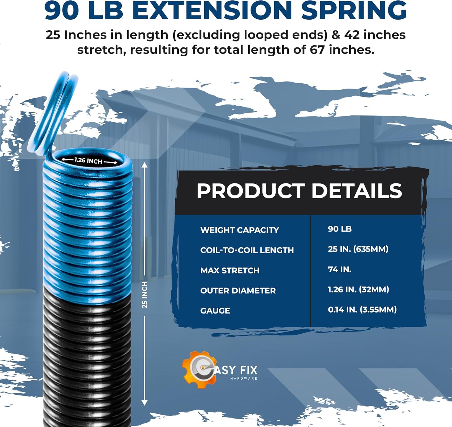 Heavy-Duty 90 lb. Double-Looped Garage Door Extension Spring (2-Pack) - Light Blue | Overhead Garage Door Hardware Repair Springs | 30,000 Cycles for 7' Garage Door