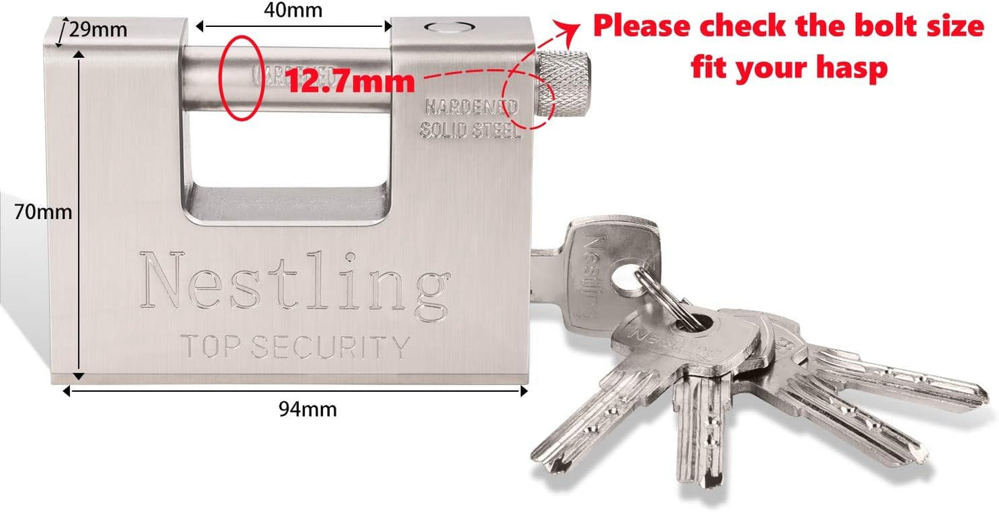 Heavy Duty 94mm D-Shaped Solid Brass Padlock with 5 Keys for High Security - Ideal for Garage, Containers, Shed, Gate, Warehouse - Outdoor Keyed Padlock - WildKart