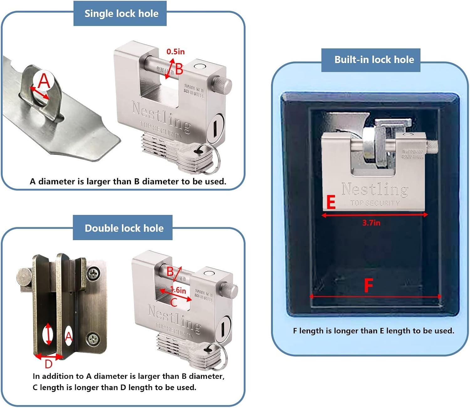 Heavy Duty 94mm D-Shaped Solid Brass Padlock with 5 Keys for High Security - Ideal for Garage, Containers, Shed, Gate, Warehouse - Outdoor Keyed Padlock - WildKart