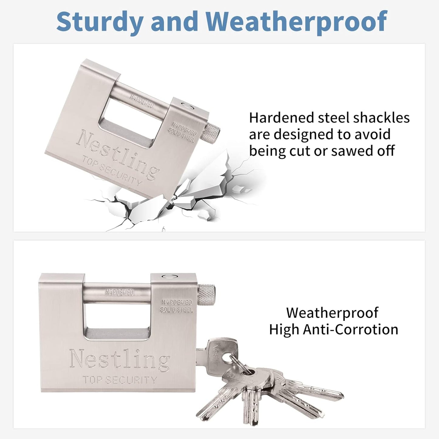 Heavy Duty 94mm D-Shaped Solid Brass Padlock with 5 Keys for High Security - Ideal for Garage, Containers, Shed, Gate, Warehouse - Outdoor Keyed Padlock - WildKart