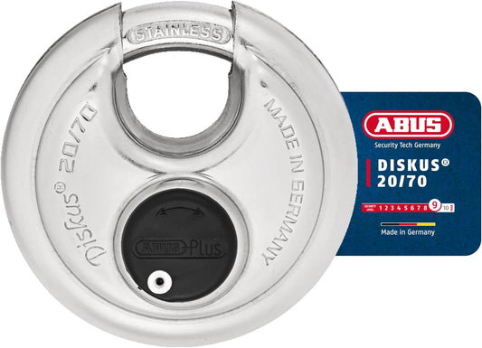 Heavy Duty ABUS Diskus 20/70 Stainless Steel Padlock with 3/8" Shackle - Rustproof Storage Lock - Made in Germany - WildKart