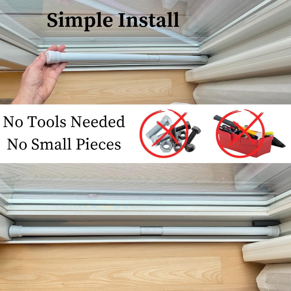 Heavy Duty Adjustable Security Bar for Sliding Glass Doors, Windows, Porches - White, 29.25-53 Inches