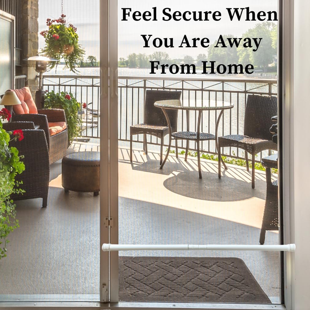 Heavy Duty Adjustable Security Bar for Sliding Glass Doors, Windows, Porches - White, 29.25-53 Inches