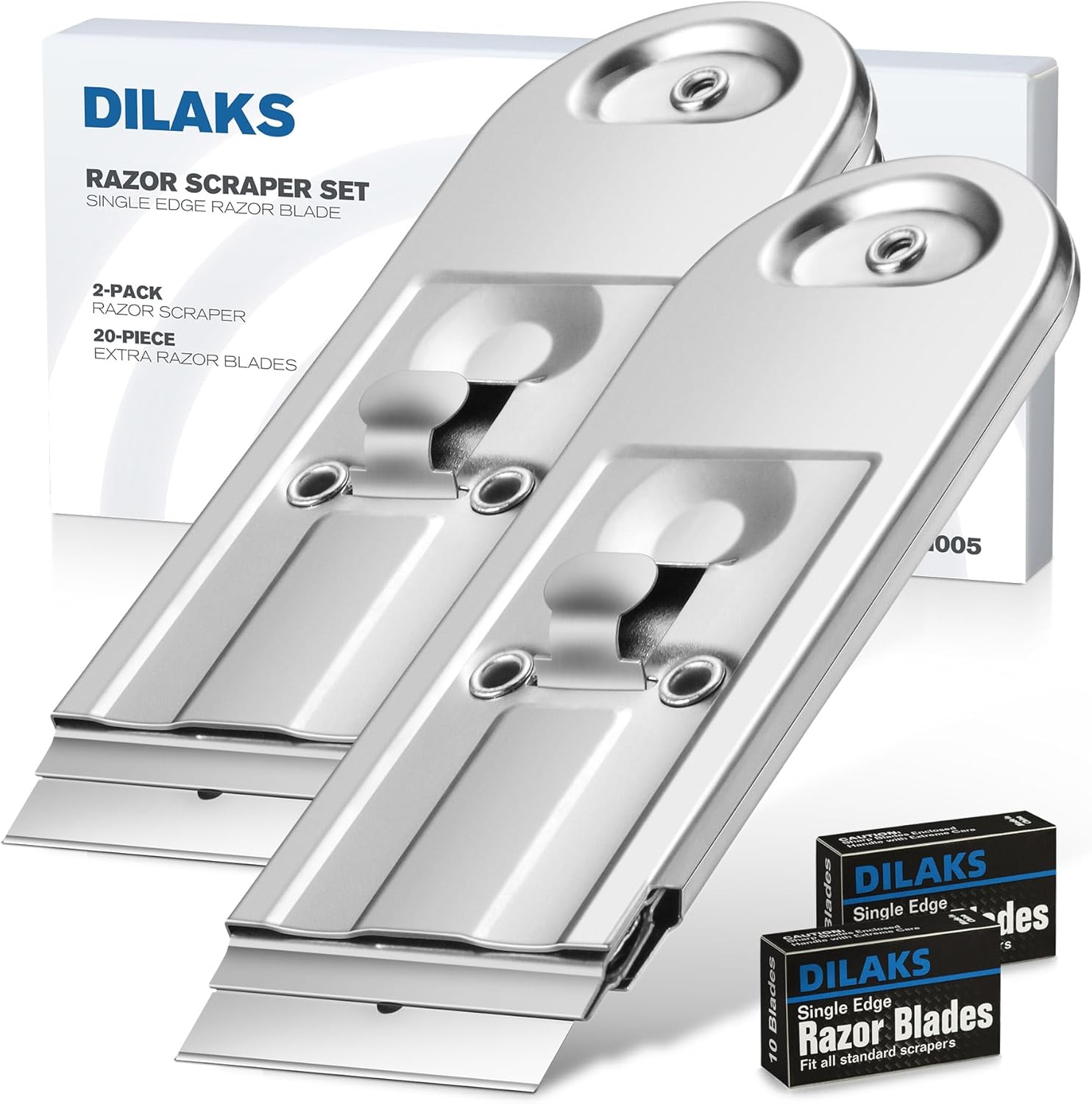 Heavy Duty All Metal Razor Scraper with 20 Extra Blades - 2 Pack
