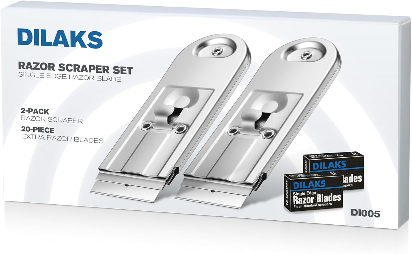Heavy Duty All Metal Razor Scraper with 20 Extra Blades - 2 Pack