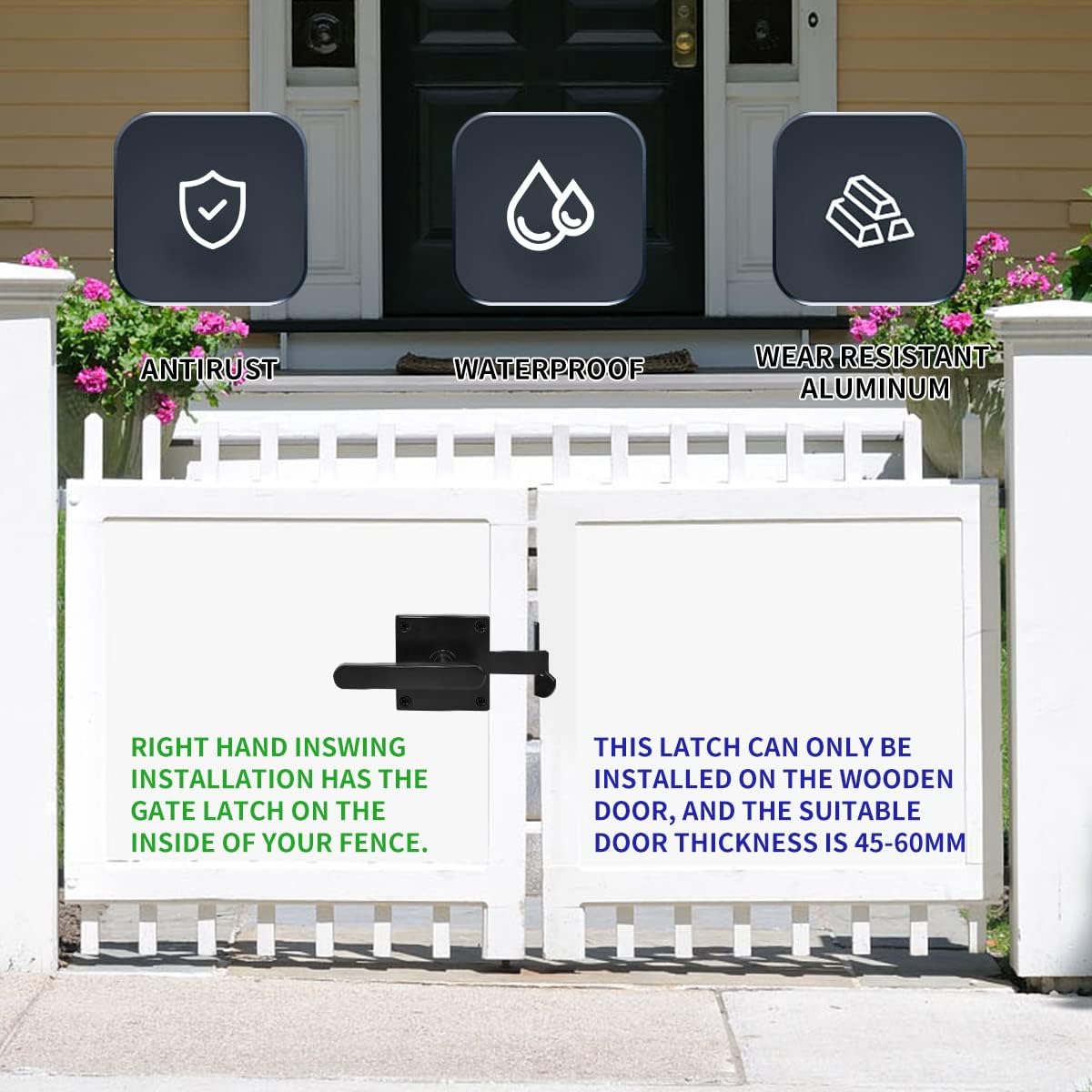 Heavy Duty Aluminum Gate Latch for Wooden Fence - Double Side Swinging Door Hardware in Black Finish by Bdmetals