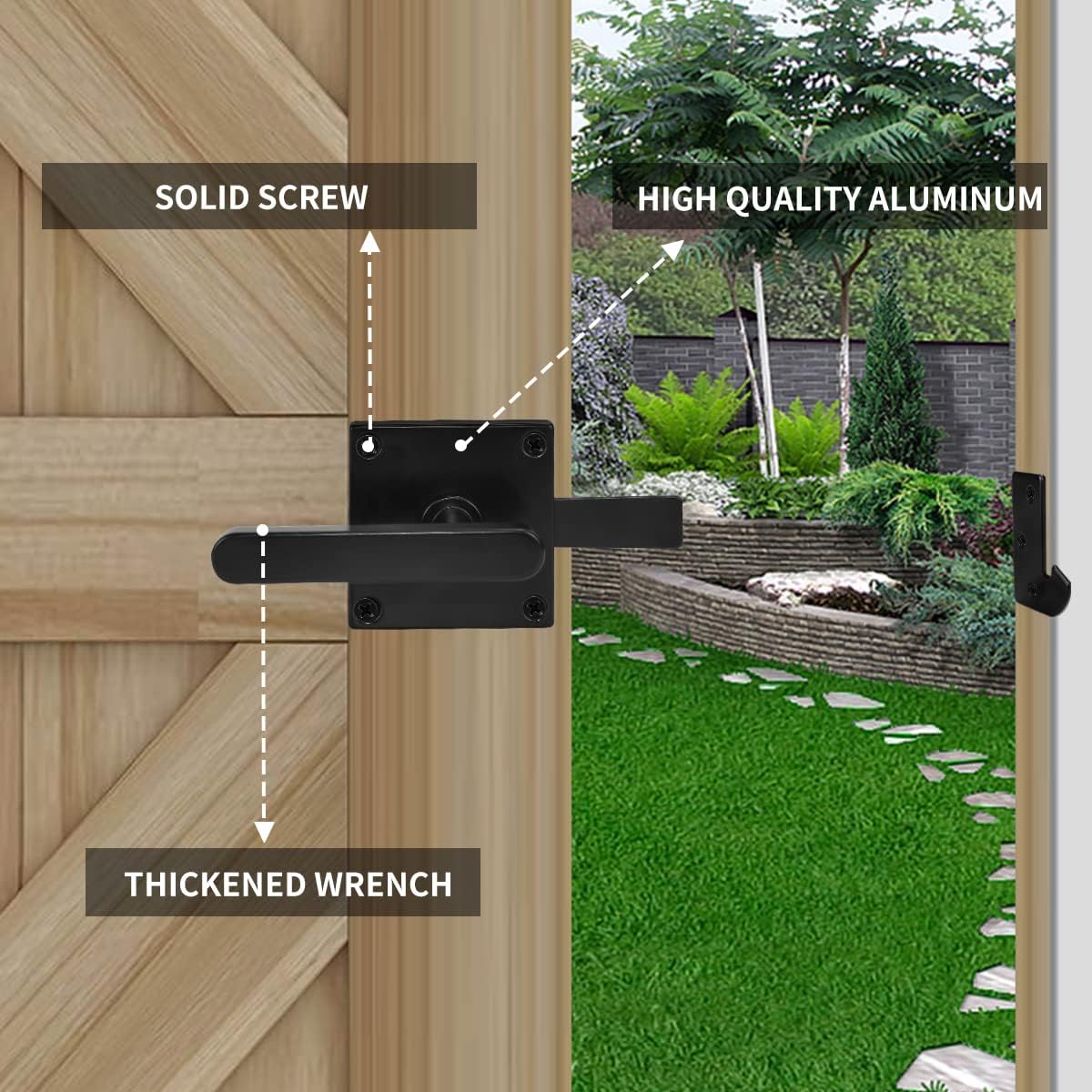 Heavy Duty Aluminum Gate Latch for Wooden Fence - Double Side Swinging Door Hardware in Black Finish by Bdmetals