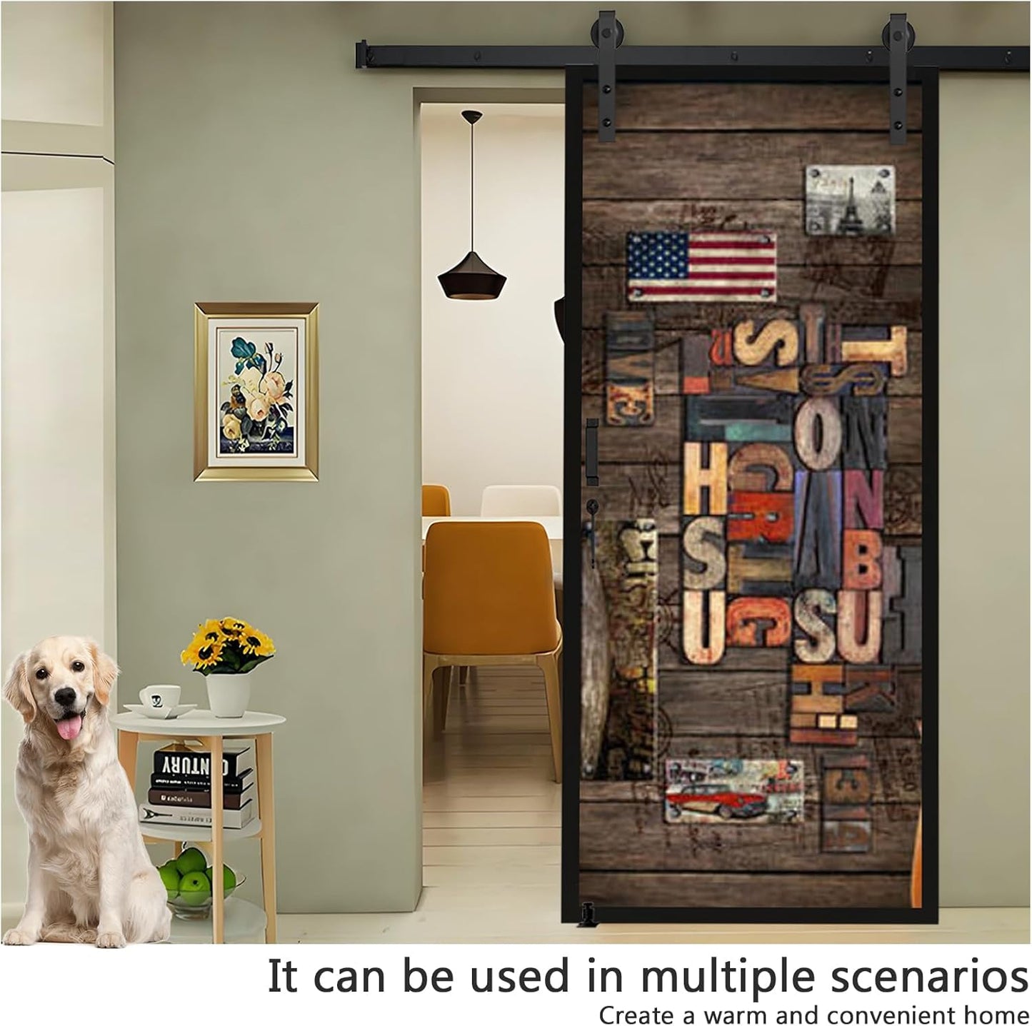 Heavy Duty Barn Door Hardware Kit with Adjustable Floor Guide, Handles, Lock - 6.6FT Single Kit - Smooth & Quiet Sliding Track - WildKart