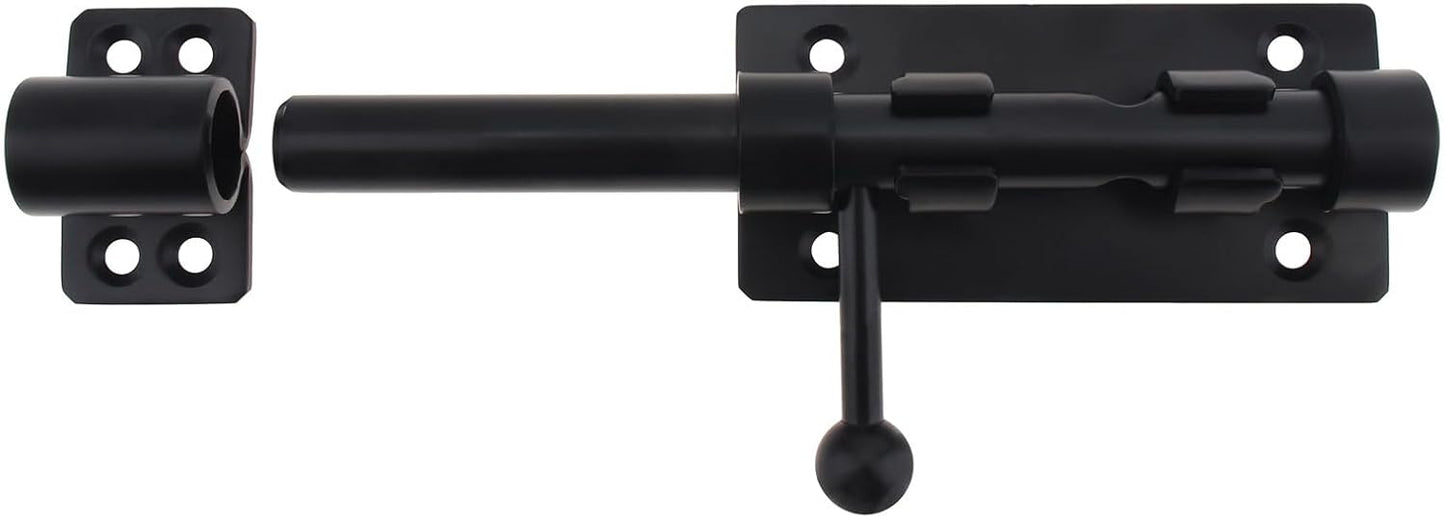 Heavy Duty Black Barrel Bolt Door Latch with Padlock Hole - 6.3 Inch Stainless Steel Gate Barn Lock for Slide Doors - WildKart