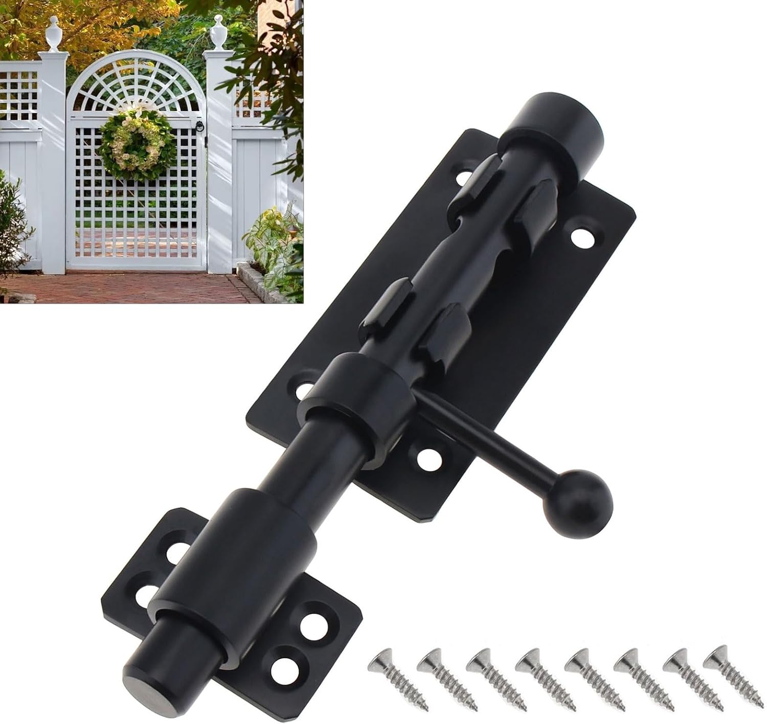Heavy Duty Black Barrel Bolt Door Latch with Padlock Hole - 6.3 Inch Stainless Steel Gate Barn Lock for Slide Doors - WildKart