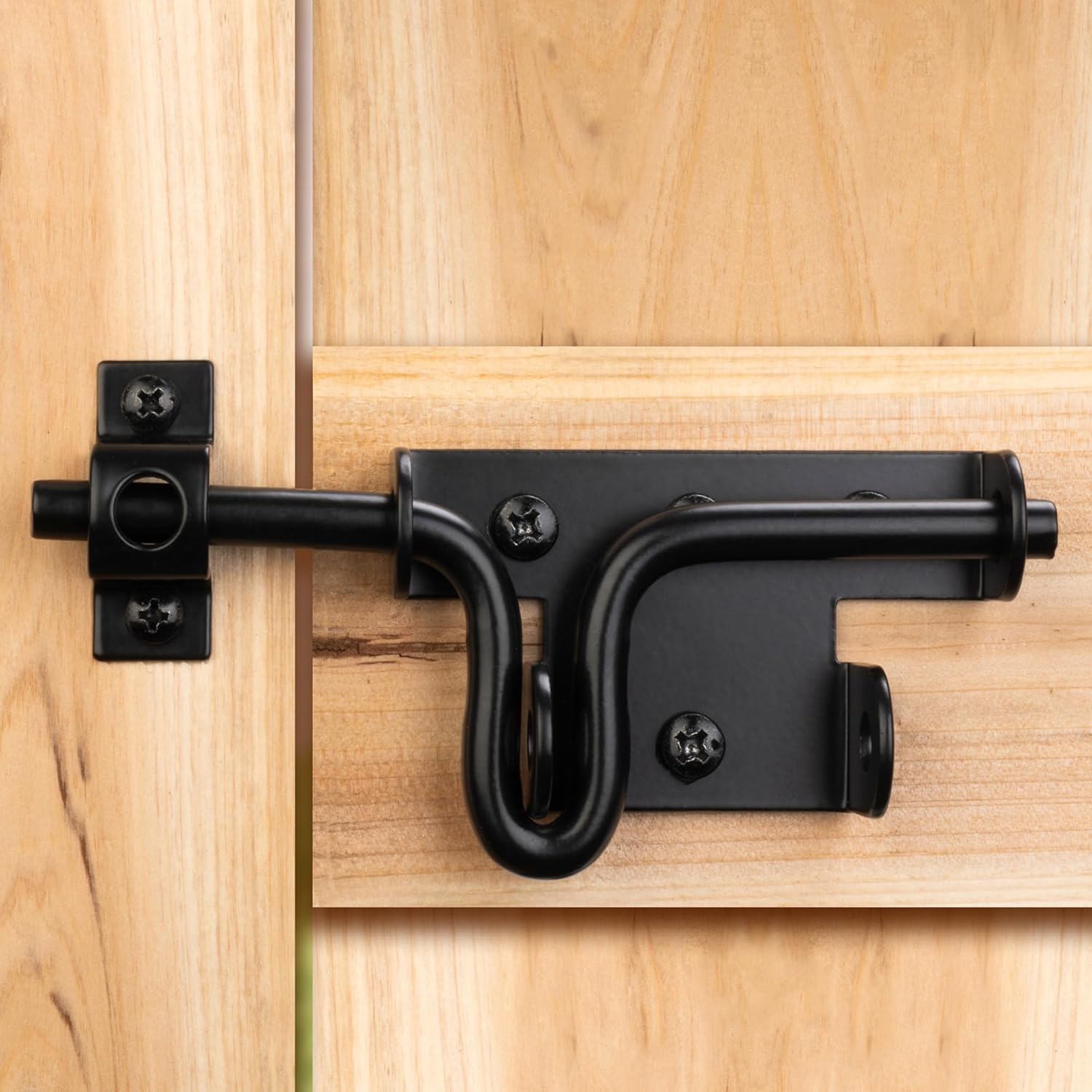 Heavy Duty Black Slide Bolt Gate Latch Set for Wooden Fence - 2 Pieces with Padlock Hole - Ideal for Vinyl Fence, Barn, Shed, and More