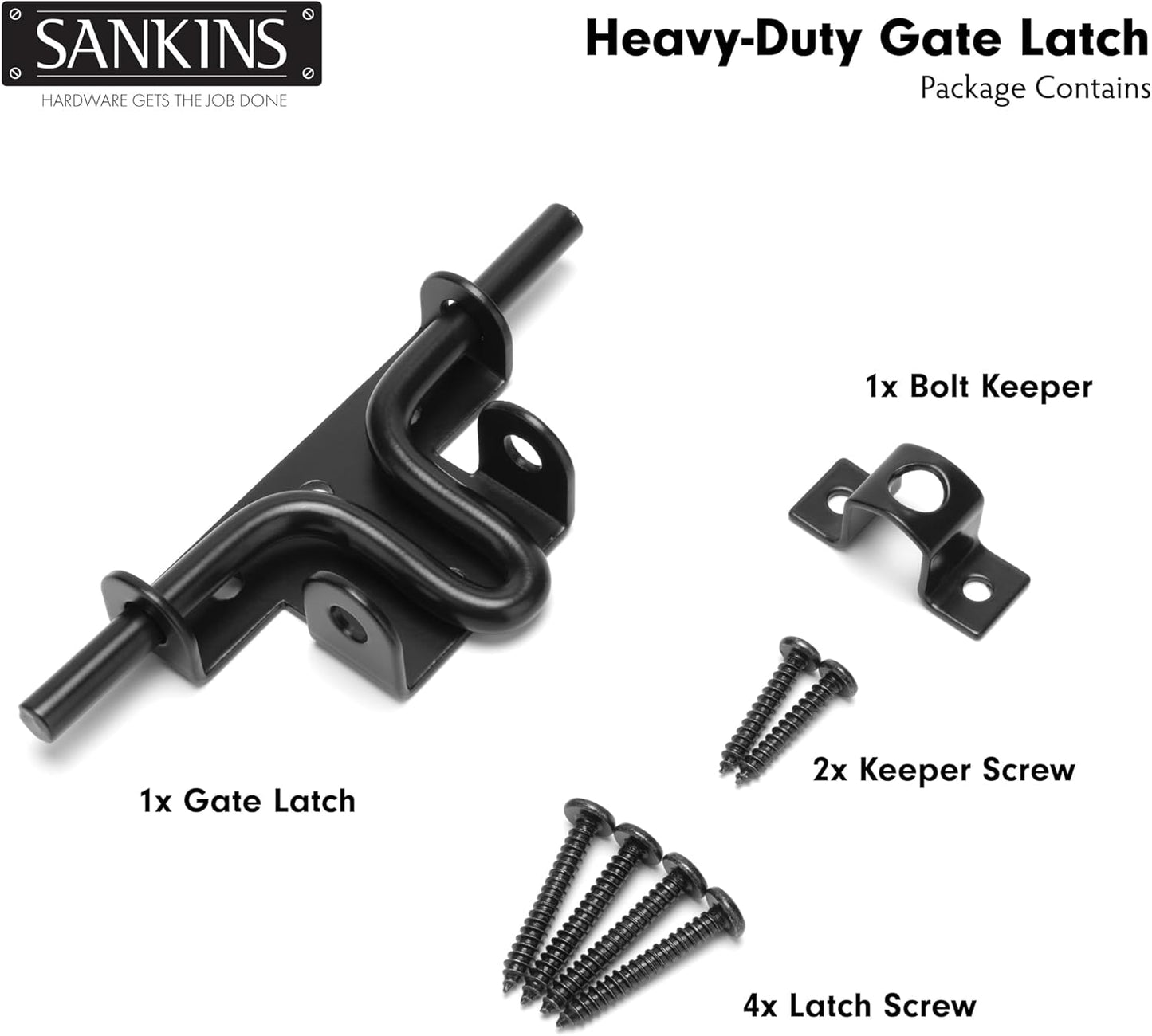 Heavy Duty Black Slide Bolt Gate Latch Set for Wooden Fence - 2 Pieces with Padlock Hole - Ideal for Vinyl Fence, Barn, Shed, and More