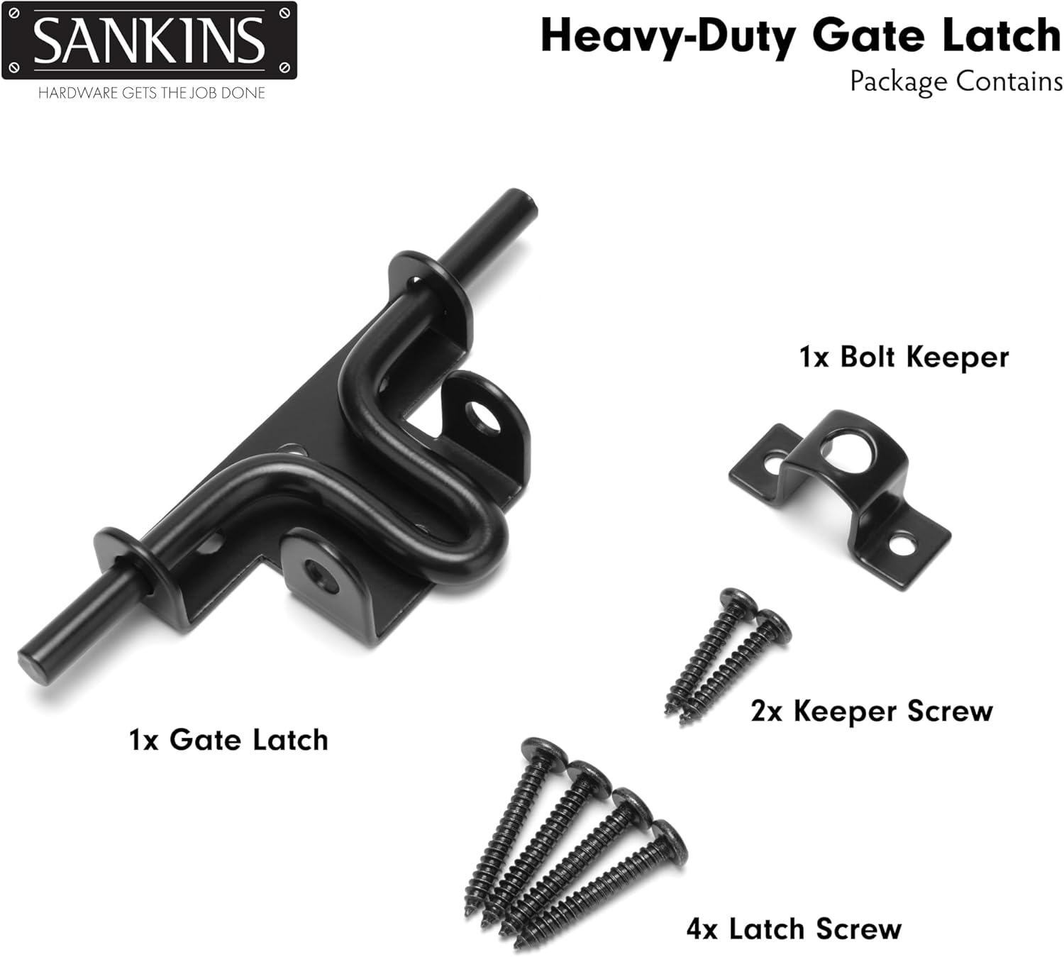 Heavy Duty Black Slide Bolt Gate Latch Set for Wooden Fence - 2 Pieces with Padlock Hole - Ideal for Vinyl Fence, Barn, Shed, and More