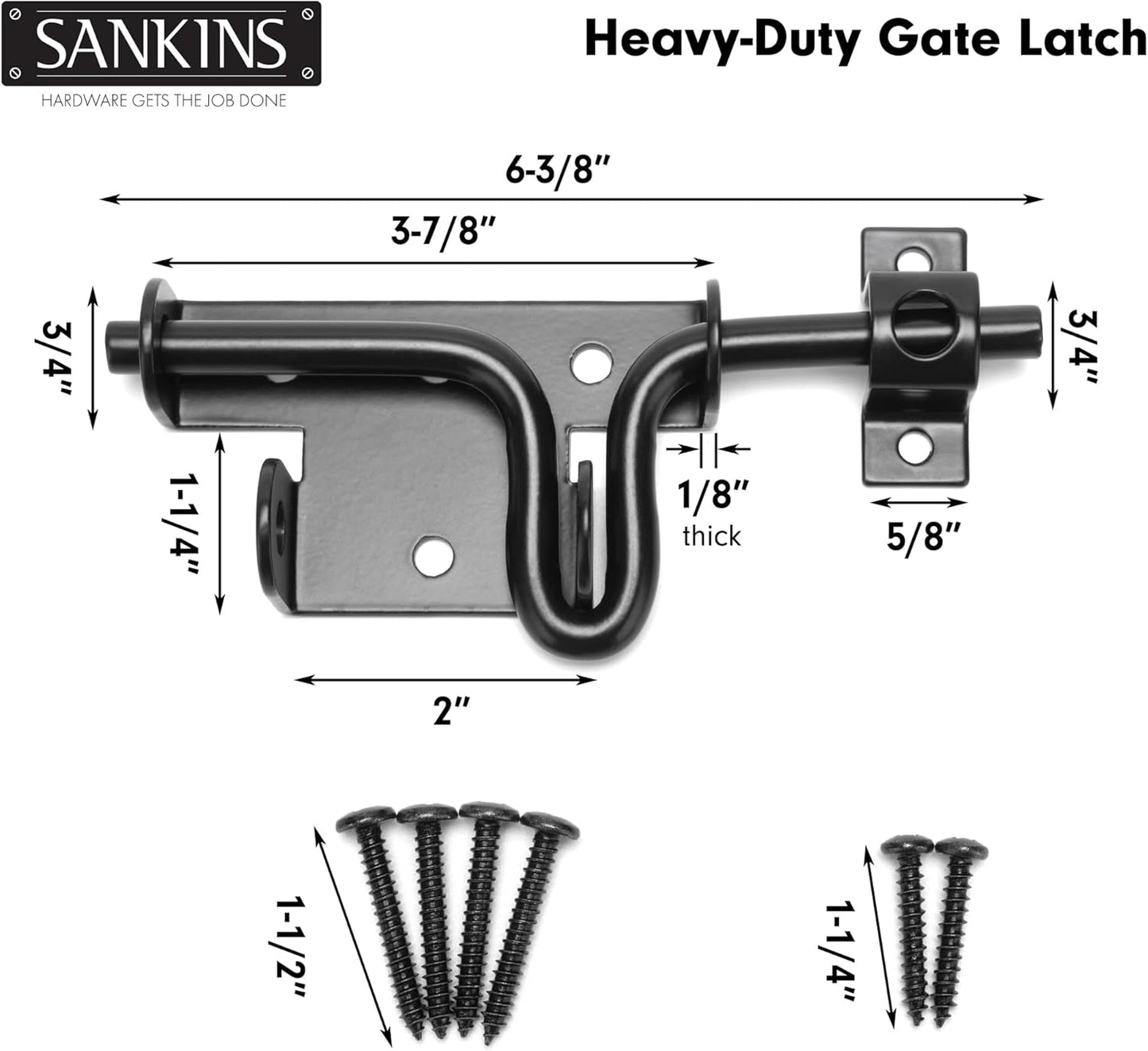 Heavy Duty Black Slide Bolt Gate Latch Set for Wooden Fence - 2 Pieces with Padlock Hole - Ideal for Vinyl Fence, Barn, Shed, and More