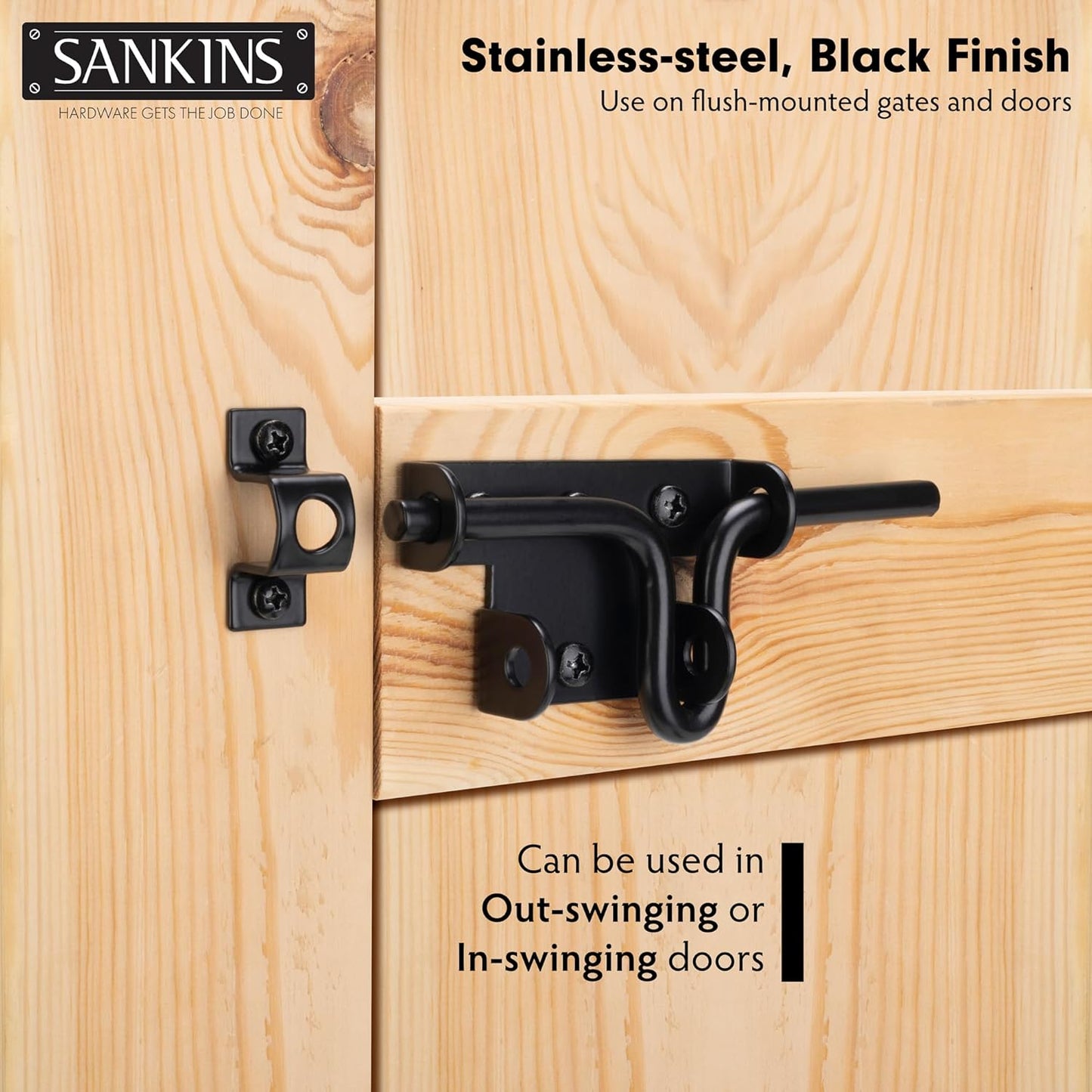 Heavy Duty Black Slide Bolt Gate Latch Set for Wooden Fence - 2 Pieces with Padlock Hole - Ideal for Vinyl Fence, Barn, Shed, and More