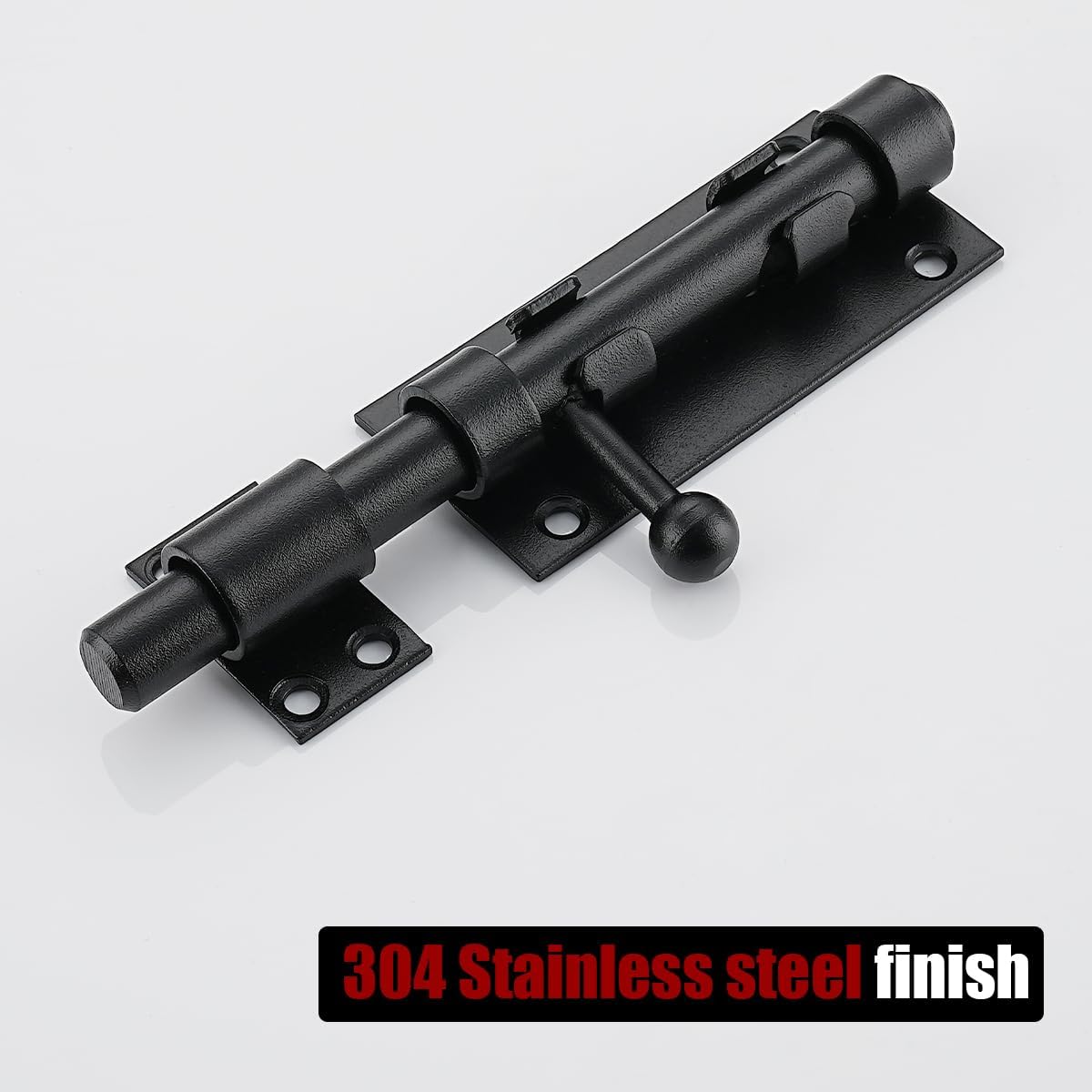 Heavy Duty Black Sliding Bolt Gate Latch 6.3 Inch, 2 Pack Interior Door Latches with Padlock Hole - 304 Stainless Steel Bar Bolt, Thick 2.4mm - DL300-BK-P2