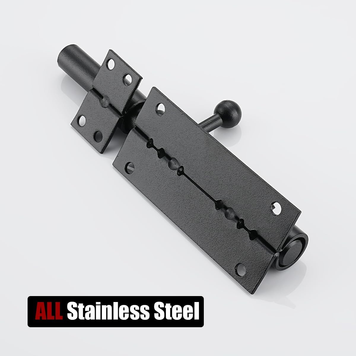 Heavy Duty Black Sliding Bolt Gate Latch 6.3 Inch, 2 Pack Interior Door Latches with Padlock Hole - 304 Stainless Steel Bar Bolt, Thick 2.4mm - DL300-BK-P2