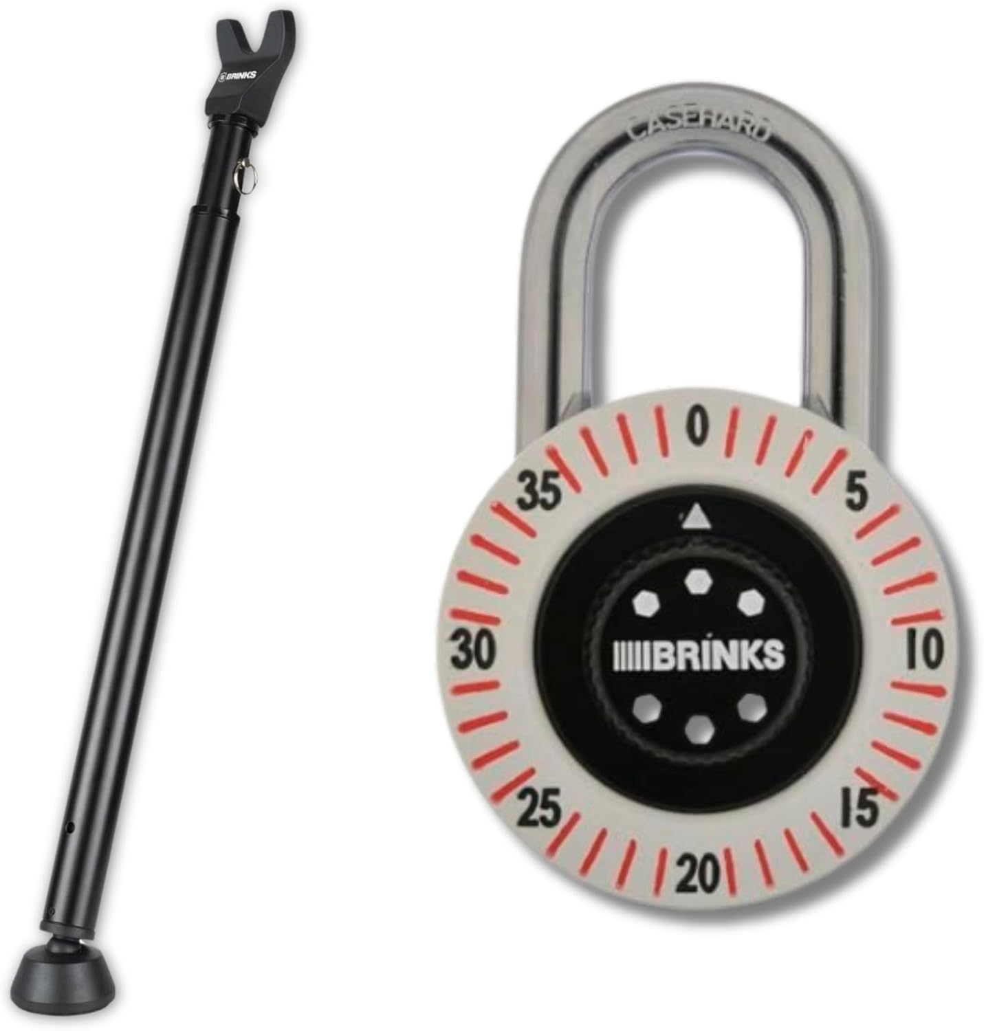 Heavy Duty BRINKS Security Bundle: 50mm Dial Combination Padlock & Portable Door Security Bar - Adjustable Door Jammer for Travel, Home, and More