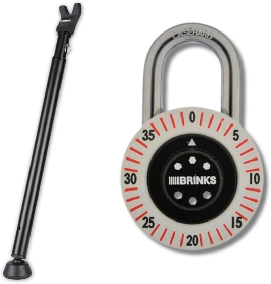 Heavy Duty BRINKS Security Bundle: 50mm Dial Combination Padlock & Portable Door Security Bar - Adjustable Door Jammer for Travel, Home, and More