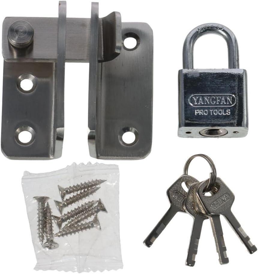 Heavy Duty Brushed Flip Latch Gate Latches Set with Padlock for Barn Cabinet, Garage Window, Sliding Door - Slide Bolt Latch Door Lock Catch