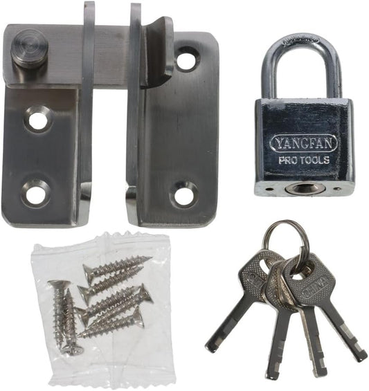 Heavy Duty Brushed Flip Latch Gate Latches Set with Padlock for Barn Cabinet, Garage Window, Sliding Door - Slide Bolt Latch Door Lock Catch