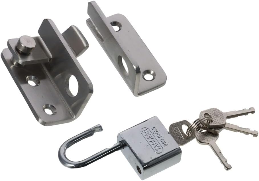 Heavy Duty Brushed Flip Latch Gate Latches Set with Padlock for Barn Cabinet, Garage Window, Sliding Door - Slide Bolt Latch Door Lock Catch