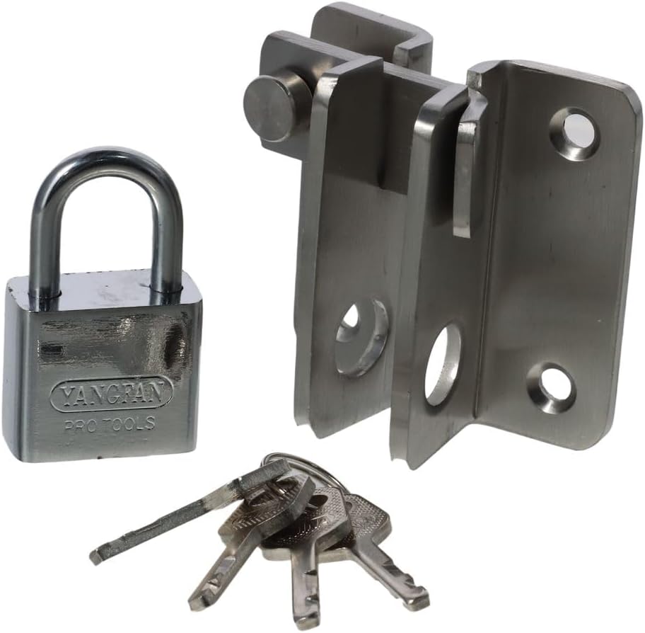 Heavy Duty Brushed Flip Latch Gate Latches Set with Padlock for Barn Cabinet, Garage Window, Sliding Door - Slide Bolt Latch Door Lock Catch